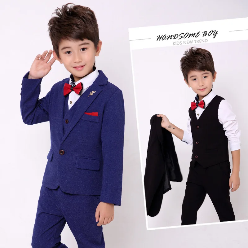 Formal wedding Flowers Boys Suit Blazer Kids Party children Tuxedo jacket Vest Pant 3pcs clothes Children Prom Ceremony Costume