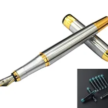 Jinhao 250 перьевая ручка из нержавеющей стали с золотой отделкой с 8 черными чернилами Набор сменных стержней Классический высоко ценный набор