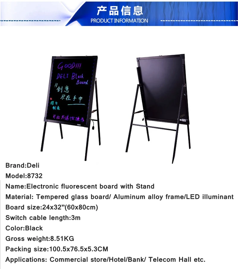 Placa de Escrita Eletrônica com Suporte Deli cm Placa Fluorescente 16 Cores Levou Outdoor 8732 Led 24x32 60x80 14 Cheap board write
