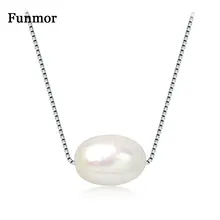 Funmor настоящая Подвеска из натурального пресноводного жемчуга ожерелье для женщин девочек с 925 пробы серебряной цепочкой ювелирные изделия аксессуары Подарки