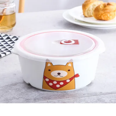 Японский Kawaii Мультфильм Керамика Коробки для обедов круглый Procelain Bento LunchBox чаша Портативный Еда контейнер посуда Set-ZX0534 - Цвет: D