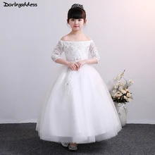 White Ball Gown Flower Girl Dresses for Weddings Half Sleeve Long Evening Party Dresses for Girls Kids First Communion Dress White Ball Gown Flower Girl Dresses for Weddings Half Sleeve Long Evening Party Dresses for Girls Kids First Communion Dress