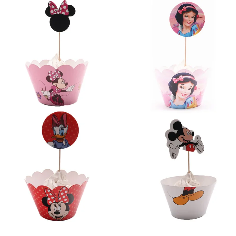 

24pcs cup cake topper cake decorations kids party supplies Minnie Mickey Mouse birthday disposable party tableware cake topper