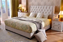 diamond tufted buttons high headboard contemporary fabric bed King size bedroom furniture Made in China