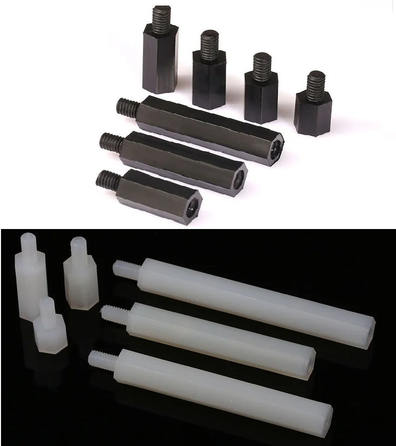 Male M3 Plastic Spacer Pillars Nylon FREE Nut Hexagonal Standoff Hex White