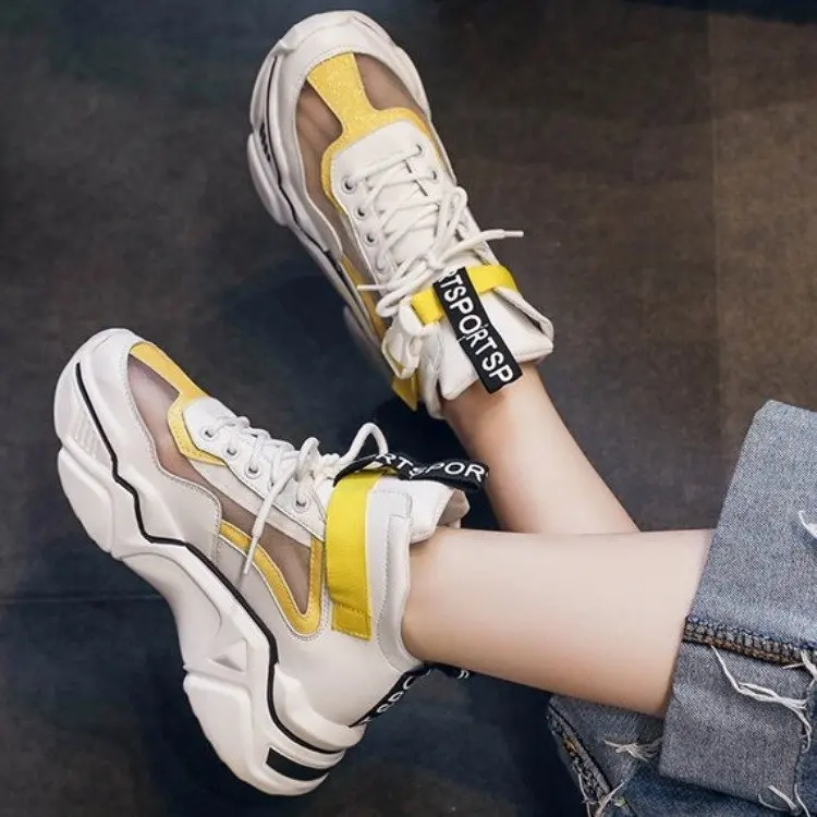 

Shoes Women High Heel Sneakers White Trainers Women Sneakers 2019 Fashion Breathable Casual Shoes Ladies Thick Soled Sneakers