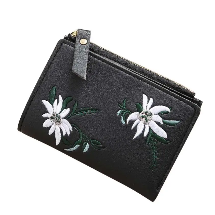 Xiniu женский кошелек маленькая вышивка короткий кошелек с застежкой-молнией женский кошелек для монет картхолдер(кошелек для пластиковых карт) carteira feminina# W - Цвет: Черный