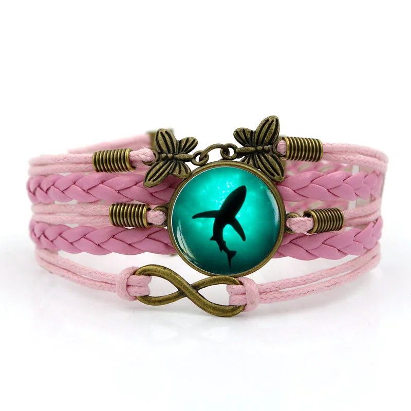 Многослойный кожаный плетеный браслет ручной работы с морской акулой для девочек, плетеный браслет для мужчин, ювелирные изделия для женщин, подарок