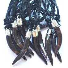 Новое поступление Горячая коричневый цвет Як Кость Бык Рог подвеска в форме зуба ожерелья для женщин мужчин 12 шт./лот