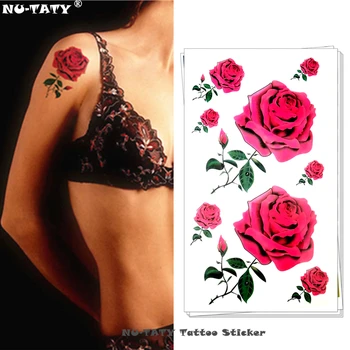 

Nu-TATY Sexy red roses Temporary Tattoo Body Art Arm Flash Tattoo Stickers 17*10cm Waterproof Fake Henna Painless Tattoo Sticker