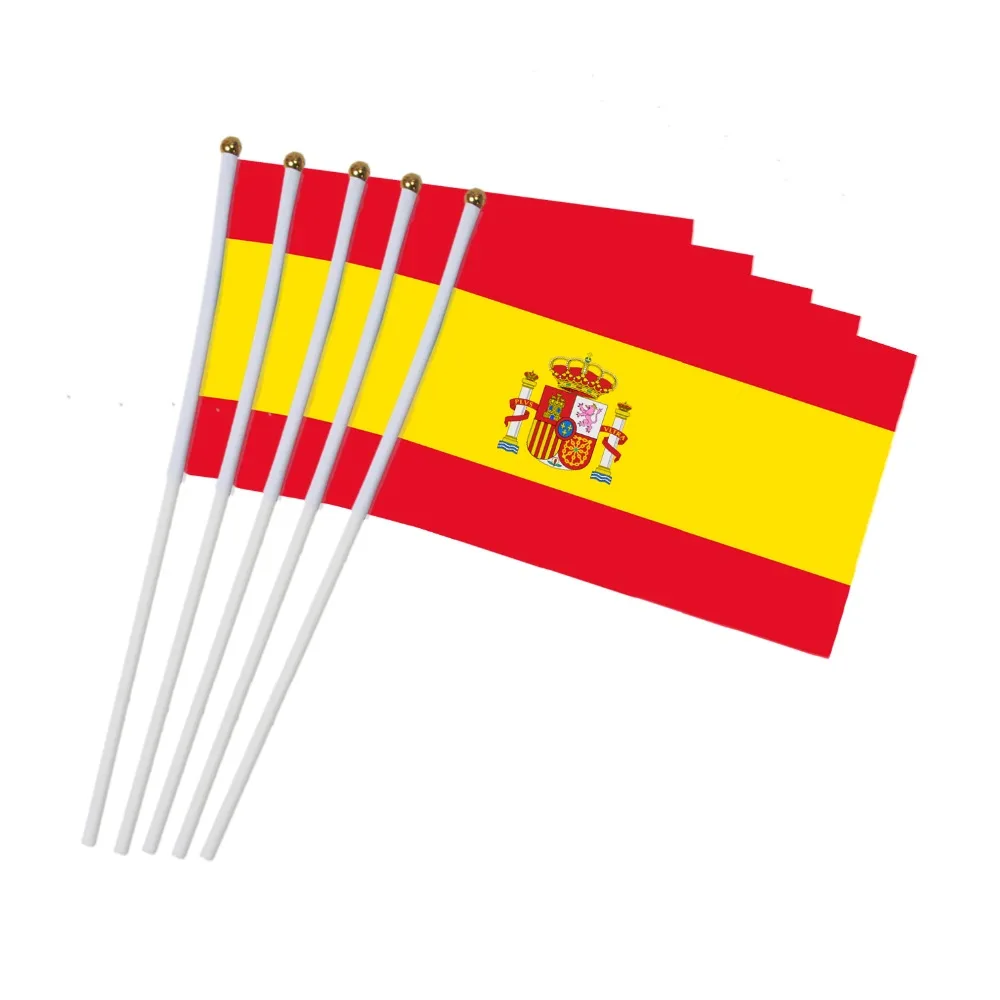 BRASIL COUNTRY 4/" X 6/" inch stick flag with GOLD STAND on 10/" plastic pole
