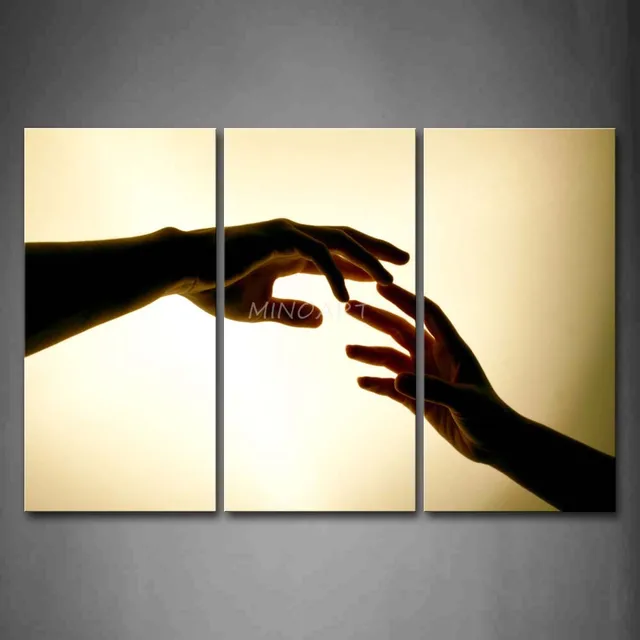 3 Piece Wall Art Painting Two Hands Touch Together Picture Print On