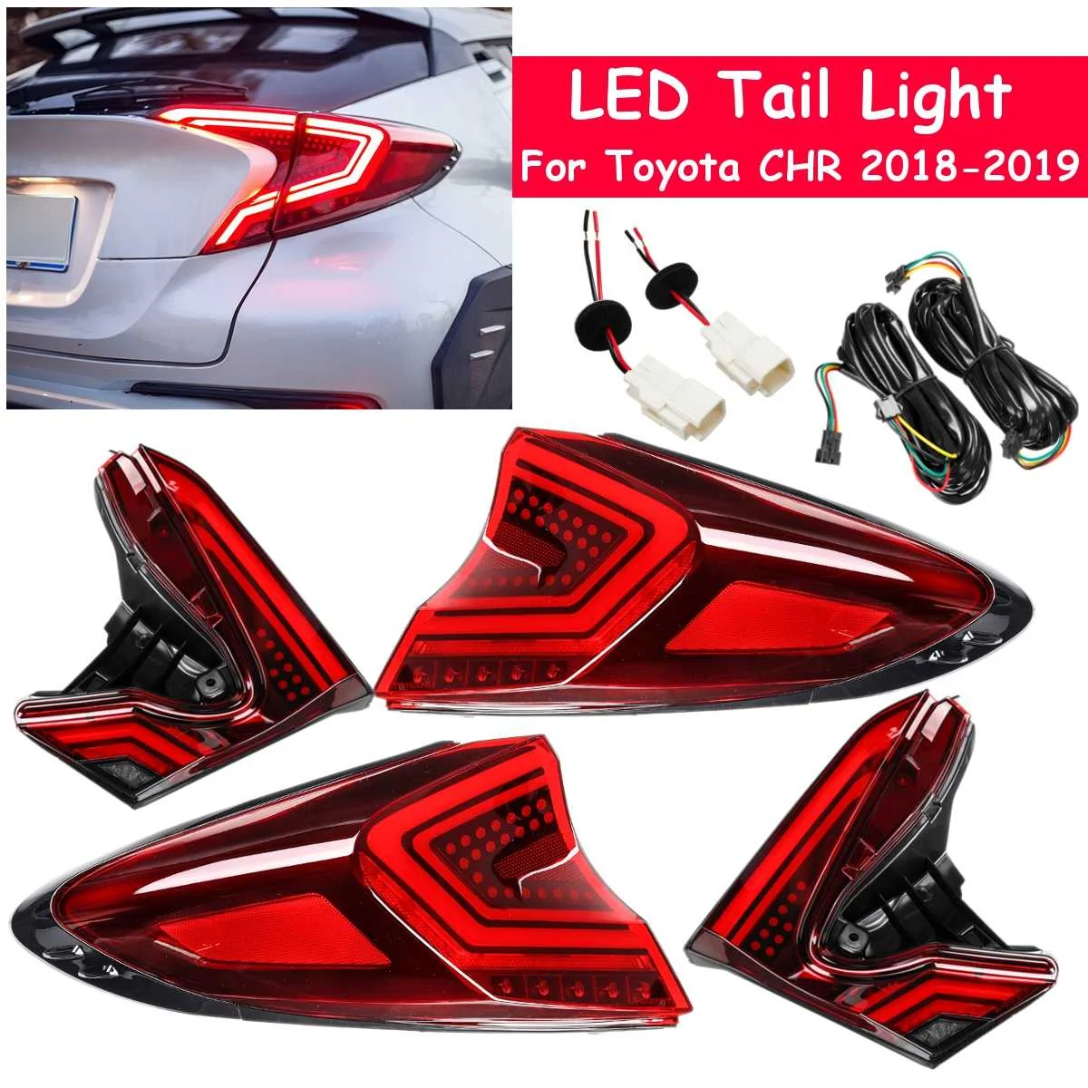

1Set Car Led Taillight Red Color For Toyota CHR Ch-r 2018 2019 Taillight Tail Light Flow Turn Rear Drl Brake Reverse Signal Lamp
