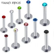 TIANCIFBYJS 1 шт. Tragus Helix CRYSTAL LABRET 6 мм 8 мм 10 мм Бар Монро 16 г кольцо-гвоздик для губ пирсинг серьги козелок нос Daith BAR