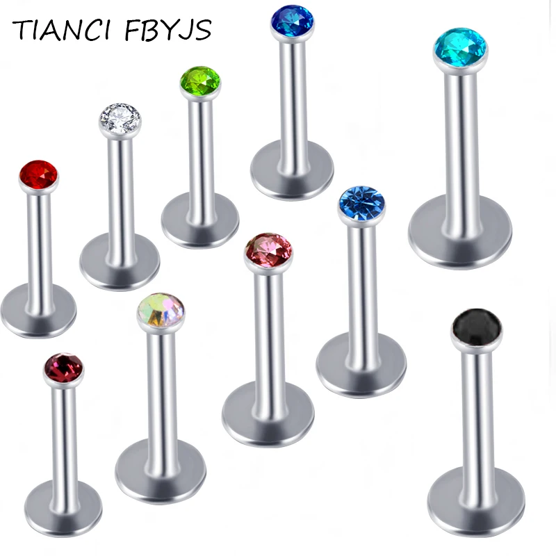 

TIANCIFBYJS 1pcs Tragus Helix CRYSTAL LABRET 6mm 8mm 10mm BAR MONROE 16G LIP RING STUD PIERCING Earring Tragus Nose Daith Bar