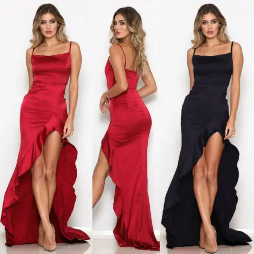 

Women Solid Maxi Dress Formal Evening Party Summer Sleeveless Long Sundress USA Hot Sale