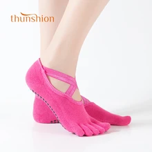 Thunshion/3 пары женских носков для йоги с перекрестными ремешками Нескользящие массирующие модные эластичные носки с 3D ПВХ пятью пальцами