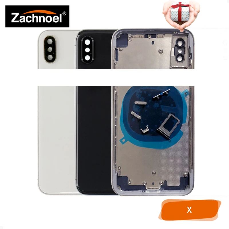 

Back Housing for IPhone X 10 Ten Battery Door Cover Case Middle Frame Chassis Body + Glass Replacement Parts Black White