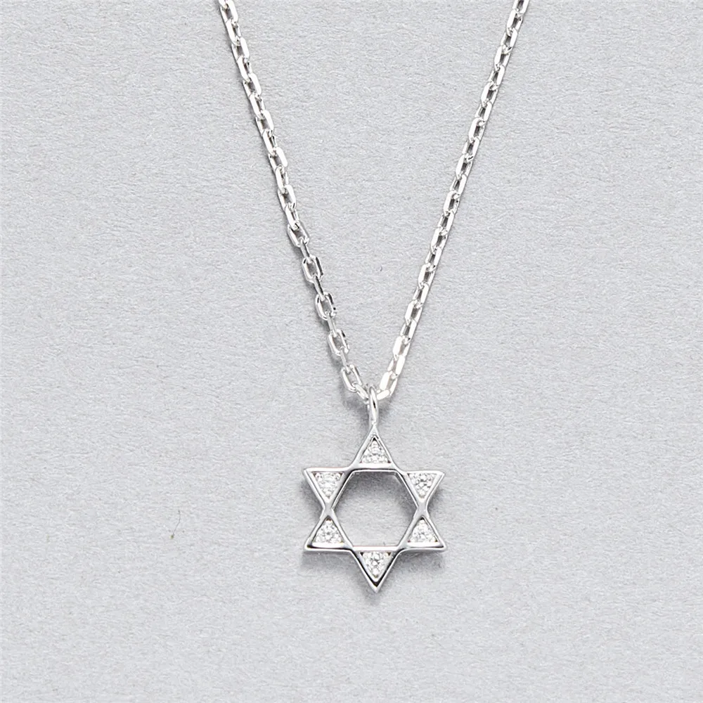 six awn star cz necklace women 100% 925 Sterling silver nacklace Jewellery Clavicle chain pendant charms