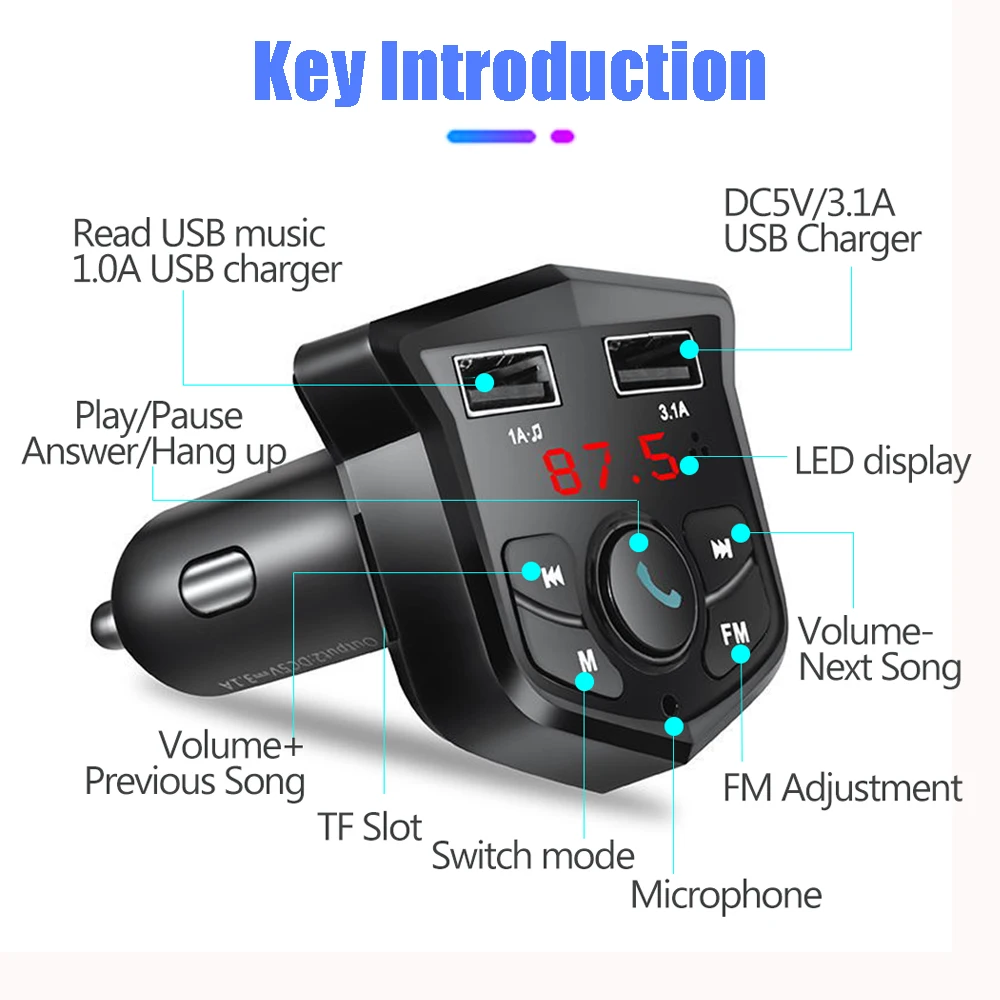 Bluetooth 5,0 FM Moudlator гарнитура для звонков Автомобильный mp3 плеер двойной USB зарядное устройство Поддержка TF U диск воспроизведения музыки