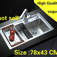 Квартира пищевые продукты длительного хранения 304 нержавеющая сталь стандарт кухня ручная раковина двойной паз Горячая 78x43 см
