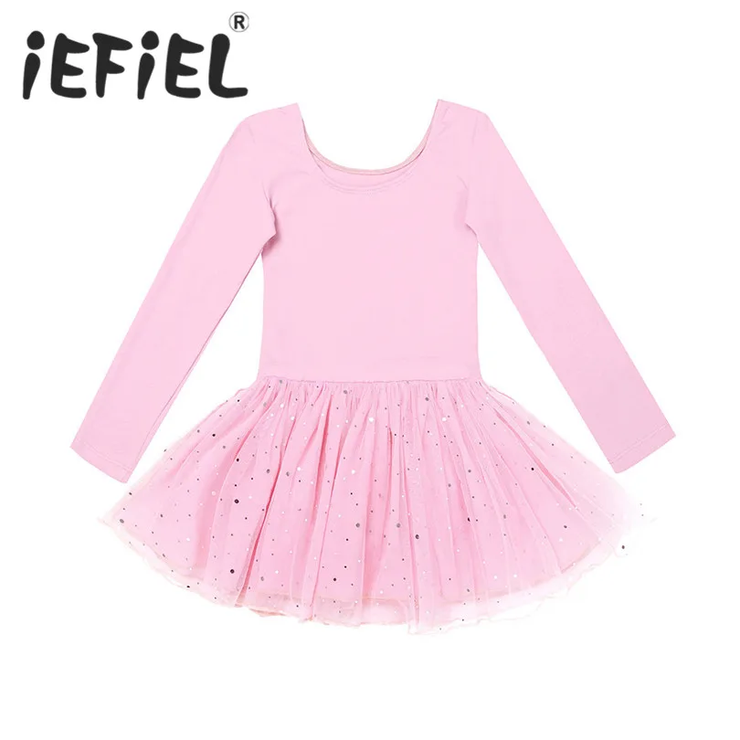 IEFiEL/Детское платье-пачка из блестящей сетки с длинными рукавами для девочек, балетное танцевальное трико, платье для выступлений для девочек, танцевальное платье для балета