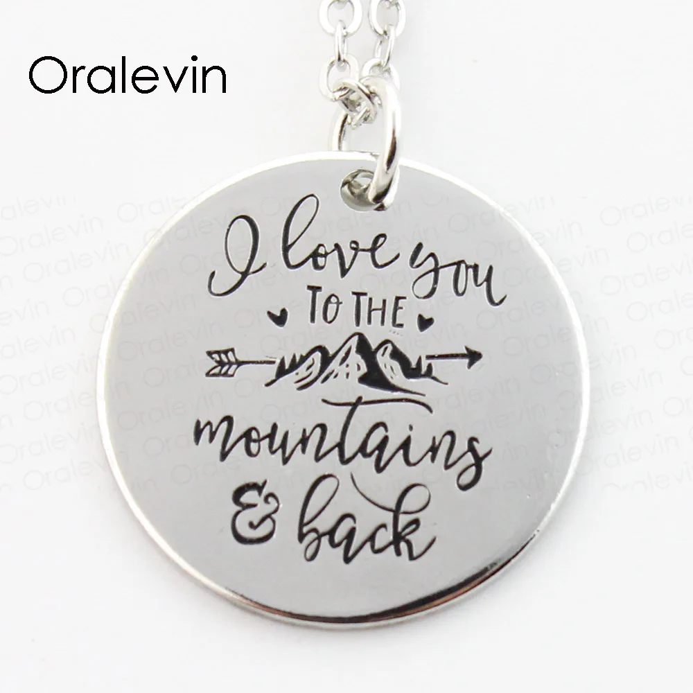

I LOVE YOU TO THE MOUNTAINS AND BACK Engraved Pendant Charms Inspirational Necklace Jewelry, 22MM, 10Pcs/Lot,LN289