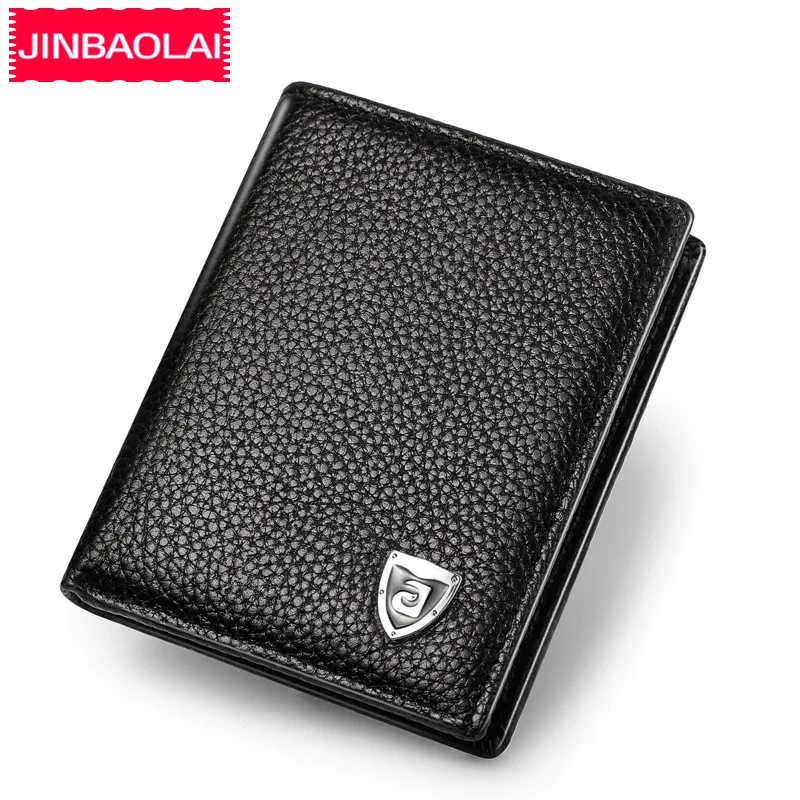 

Small Wallet Men Genuine Leather Purses Cowhide Mini Wallets Black and Brown Quality Guarantee Card Holder