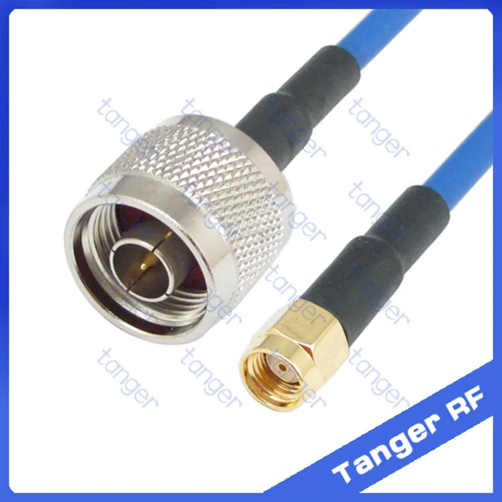 

New N type male plug to RP-SMA male connector with RG402 RG141 RG-402 Coaxial Jumper blue cable 8 inch 8" 20cm RF Low Loss Coax