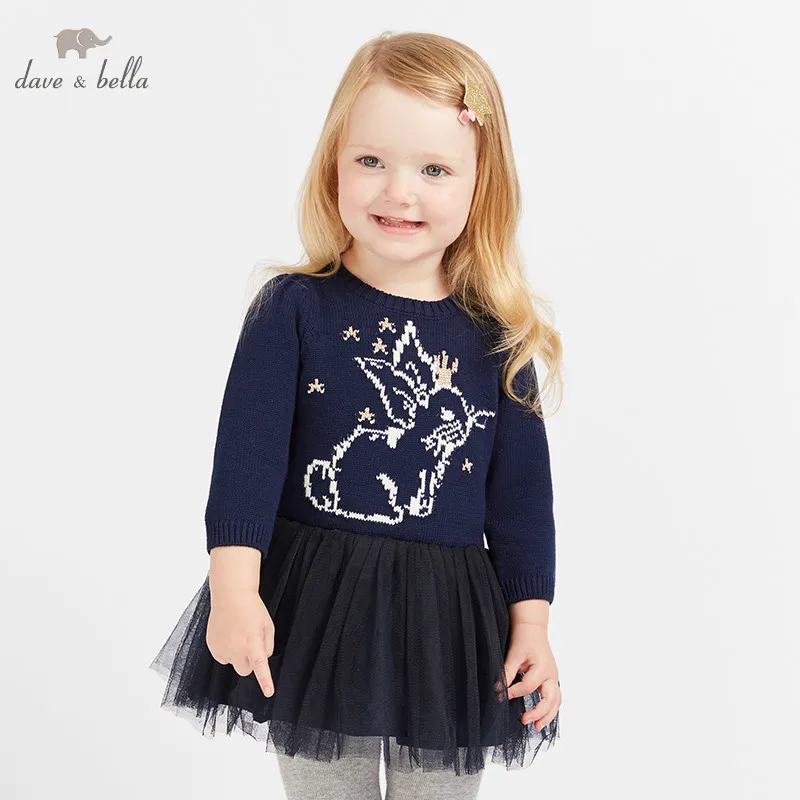 DB8497 Dave Bella платье для маленьких девочек с длинным рукавом осень платья для детей платье для девочек детский день рождения Эксклюзивное Платье