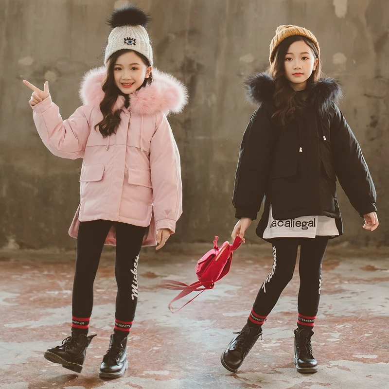 

Girls Cotton Padded Outwear Coat Faux Fur Hood Kids Winter Coat Hooded Jackets for girl 3-14 Years kids winter wear