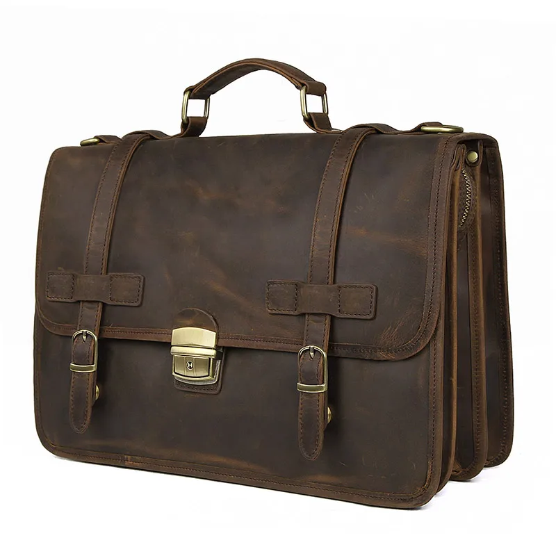 

Nesitu Highend A4 Vintage Brown Thick Top Grain Genuine Leather Executive Men Briefcase Male Messenger Bag Portfolio M7397