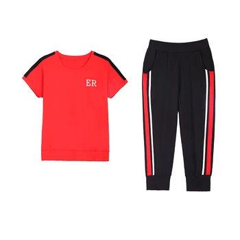 

Rlyaeiz Plus Size 4XL 2019 Summer Fashion Striped 2 Piece Set Women Tracksuit Slim T-shirts + Calf-length Pants Sporting Wear