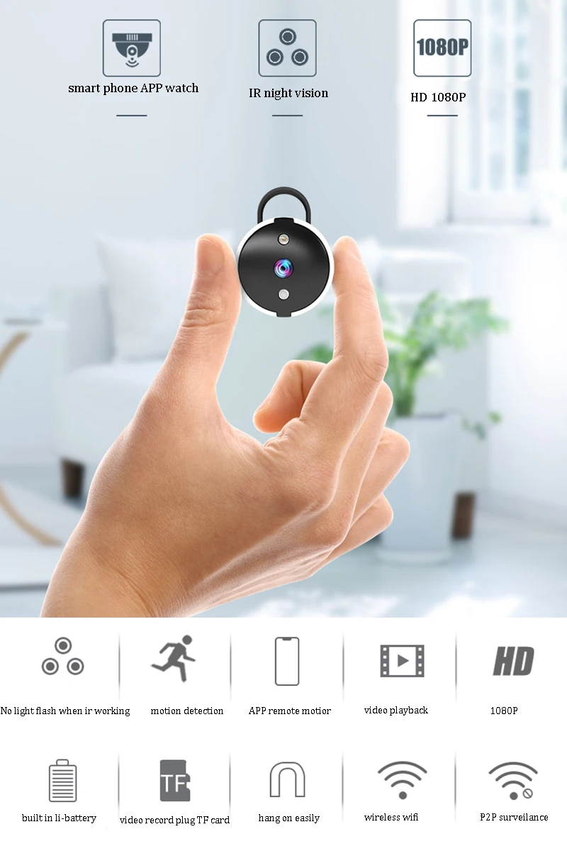 

WIFI Mini Security Remote Monitor Camera Wide Angle 120 Degree HD Lens 1080P Motion Detect IR Night Vision Portable