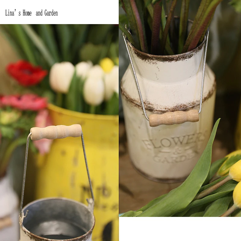 waterproof vintage aged white small handcrafted old metal milk jug flower display (4)