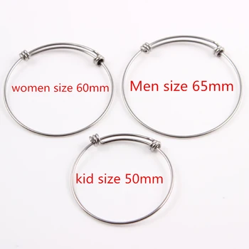 

50mm 60mm 65mm 1.6mm Thickness Hot Sale Stainless Steel Expandable Wire Kid Adult Size Bangles Adjustable Wrist Bangle Bracelet
