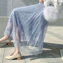 Женская длинная юбка весна волновой точки пряжа сплетенная юбка Девушка бутон Шелковый экран Прямая с фабрики 9915