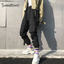 Sweetown хиппи женские штаны карго уличная одежда черный хлопок хип хоп Pantalon Femme спортивные брюки с карманами Высокая талия брюки джоггеры