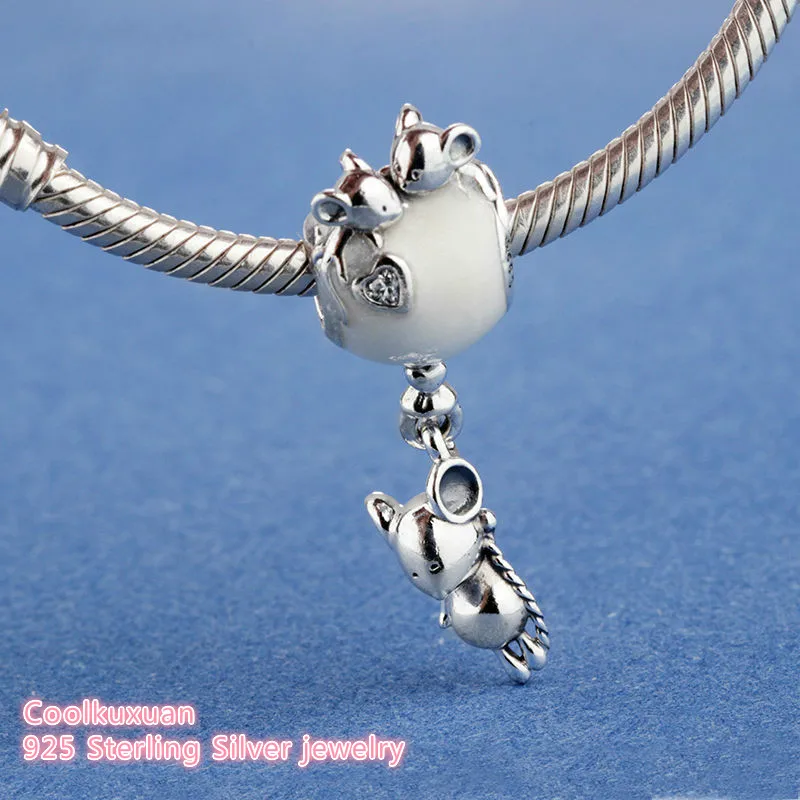 

2019 Mother's Day 100% 925 Sterling Silver Mouse & Balloon Dangle Charm, Pearlescent Enamel Beads Fit Pandora Charms Bracelet