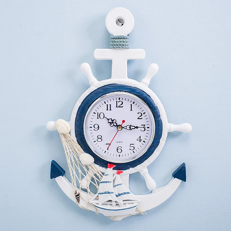 

Nordic Style Blue White Rudder Helmsman Anchor Creative Personality Wall Clock Watch Electronic Watch Decorative Sailing Clock