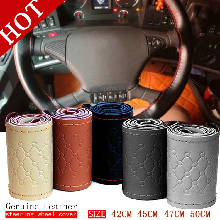 

BACANO Truck Bus RV Car Genuine Leather Steering wheel Cover DIY 42/45/47/50cm for VOLVO FH FM BENZ IVECO FIAT SCANIA DAF MAN