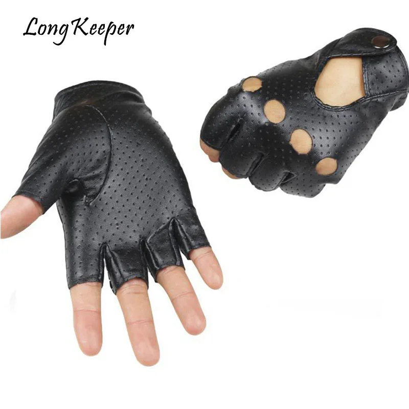 Длинные перчатки высокого качества для мужчин и женщин, черные перчатки из искусственной кожи, перчатки на пол пальца для вождения, шоу, джазовые дышащие перчатки для женщин G222
