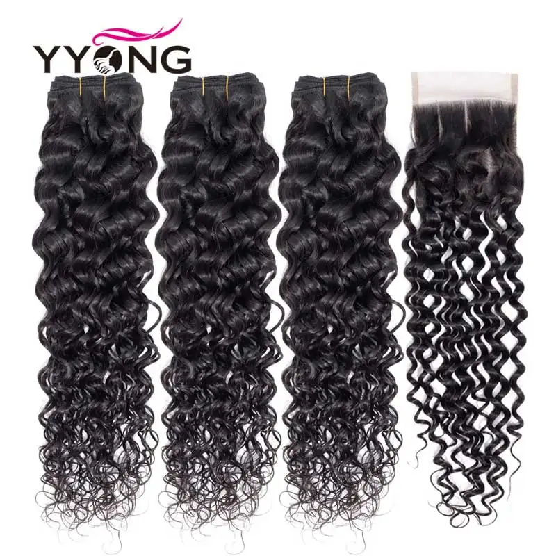 YYong Hair Brazilian Hair Weave Bundles With Closure Water Wave 3 Bundles With Closure 100% Human Hair Bundles With Lace Closure YYong Hair Brazilian Hair Weave Bundles With Closure Water Wave 3 Bundles With Closure 100% Human Hair Bundles With Lace Closure