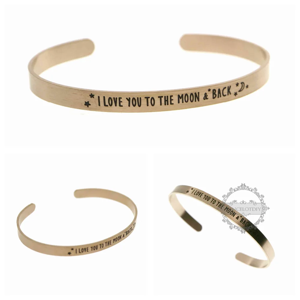 Браслет с гравировкой love you to the moon & back из розового золота и серебряной стали