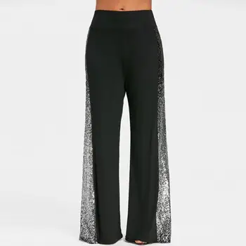 

MIARHB Summer NEW Fashion Womens Casual Wide Leg Pants Gradient Sequins Insert Maxi Loose Mid Trousers Wholesale Freeship N4
