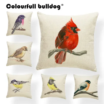 

Animal Bird Cushion Cover Puffin Hornbill Pillow Anime Lounger Chair Nap Mat Pillow With Cover Robin Small Cotton Linen Custom