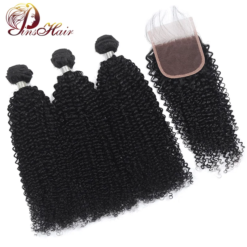 

Peruvian Afro Kinky Curly Hair 3 Bundles With Closure Human Hair Extensions Non Remy Bundles With Closure Pinshair Natural Color