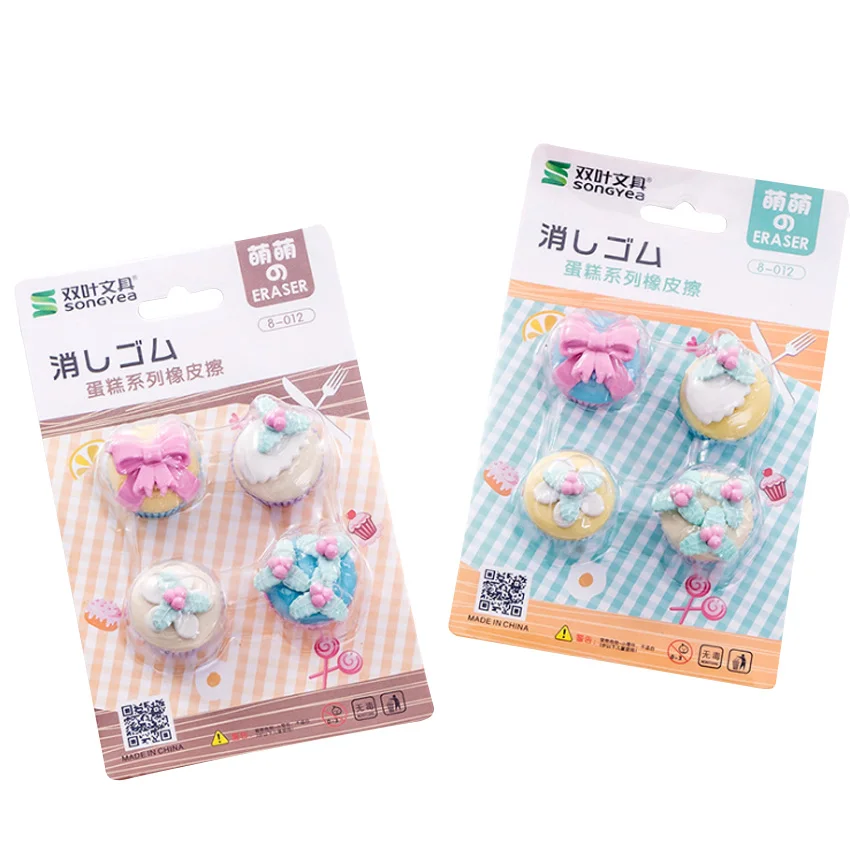

4pcs/pack Cute Fancy Dessert Cake Eraser Set Student Eraser Kawaii Stationery Gift School Office Supplies Gift Student Kids Gift