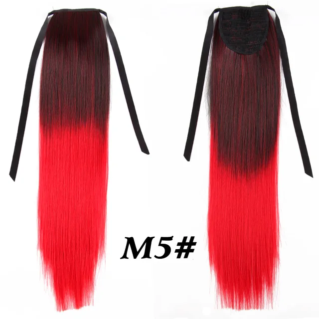 Leeons 20'' Synthetic Ponytail Hair pieces Heat Resistant Fiber Straight Ribbon Clip In Hair Extension 21 colors Brown Black m5