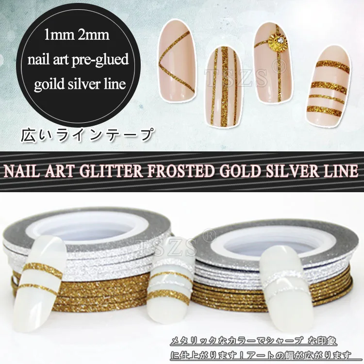 10pcs/lot Nail Art Glitter Gold Silver Stripping Tape Line Strips Decor Tools 1mm2mm Nail Sticker
